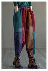 Retro Color-Block Thicken Harem Pants